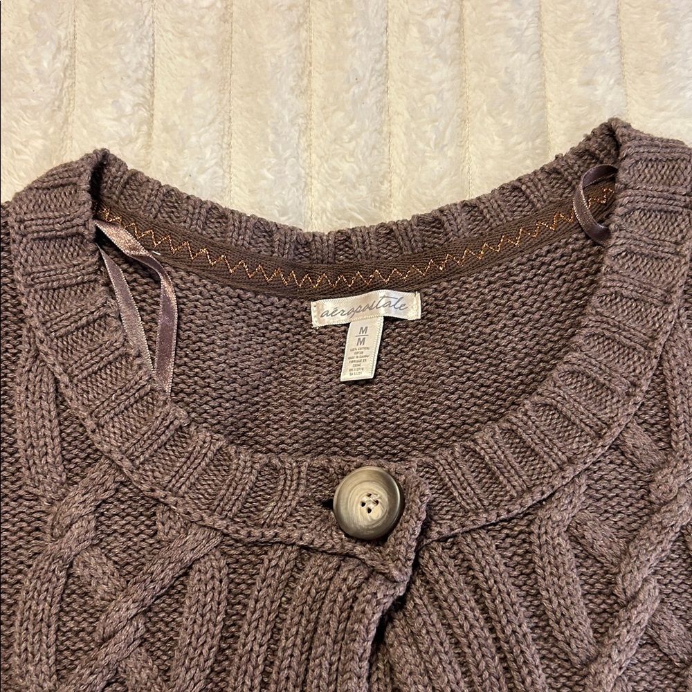 Vintage Aeropostale Brown Cable-Knit Short Sleeve Cardigan - Picture 2 of 11